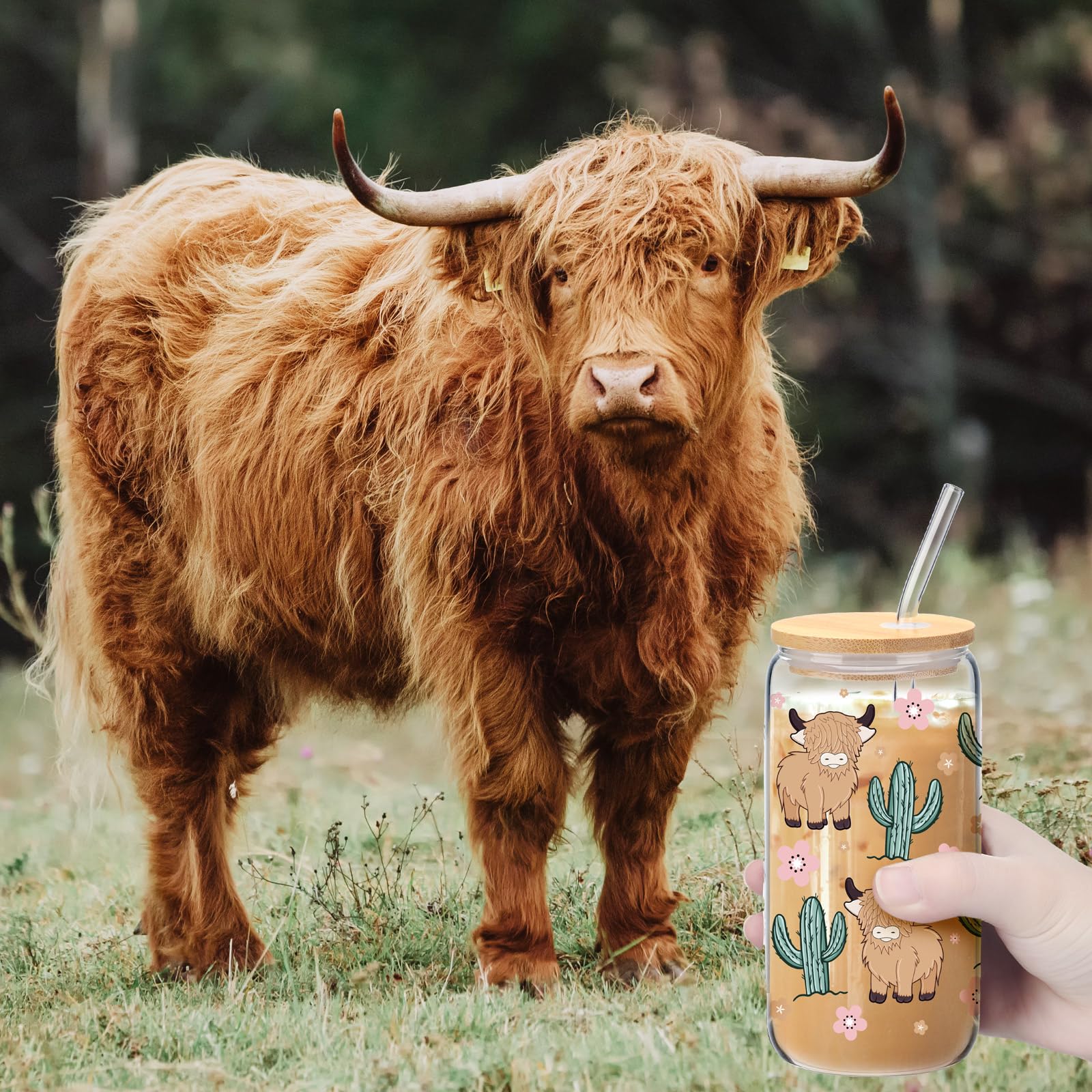 Skylety cactus motif decor with Highland Cow for cheerful home styling