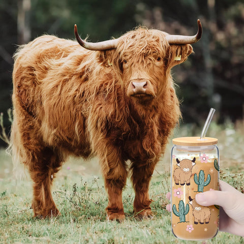 Skylety cactus motif decor with Highland Cow for cheerful home styling