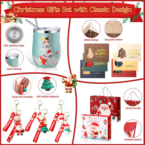 Skylety Christmas keychain set featuring Santa, snowman, and tree designs