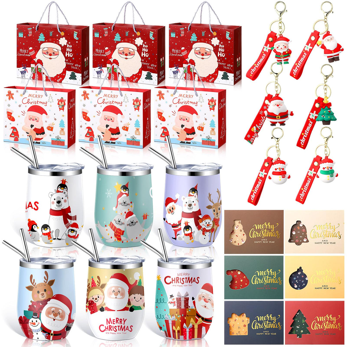 Skylety 12oz Christmas wine tumbler with secure lid for festive drinks