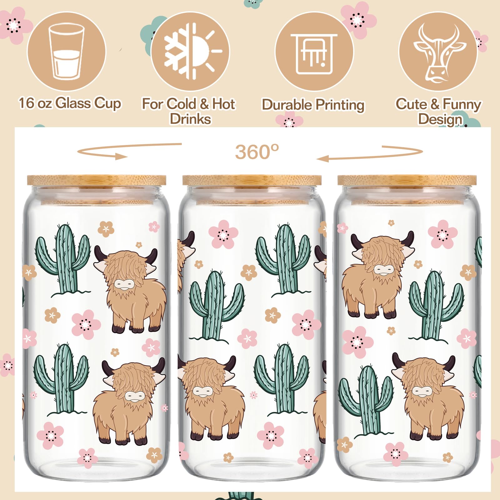 Skylety Highland Cow makeup bag, durable and roomy for travel cosmetics