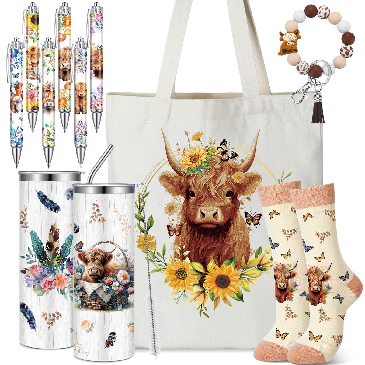 Skylety Highland Cow tumbler with double-sided design for on-the-go beverages