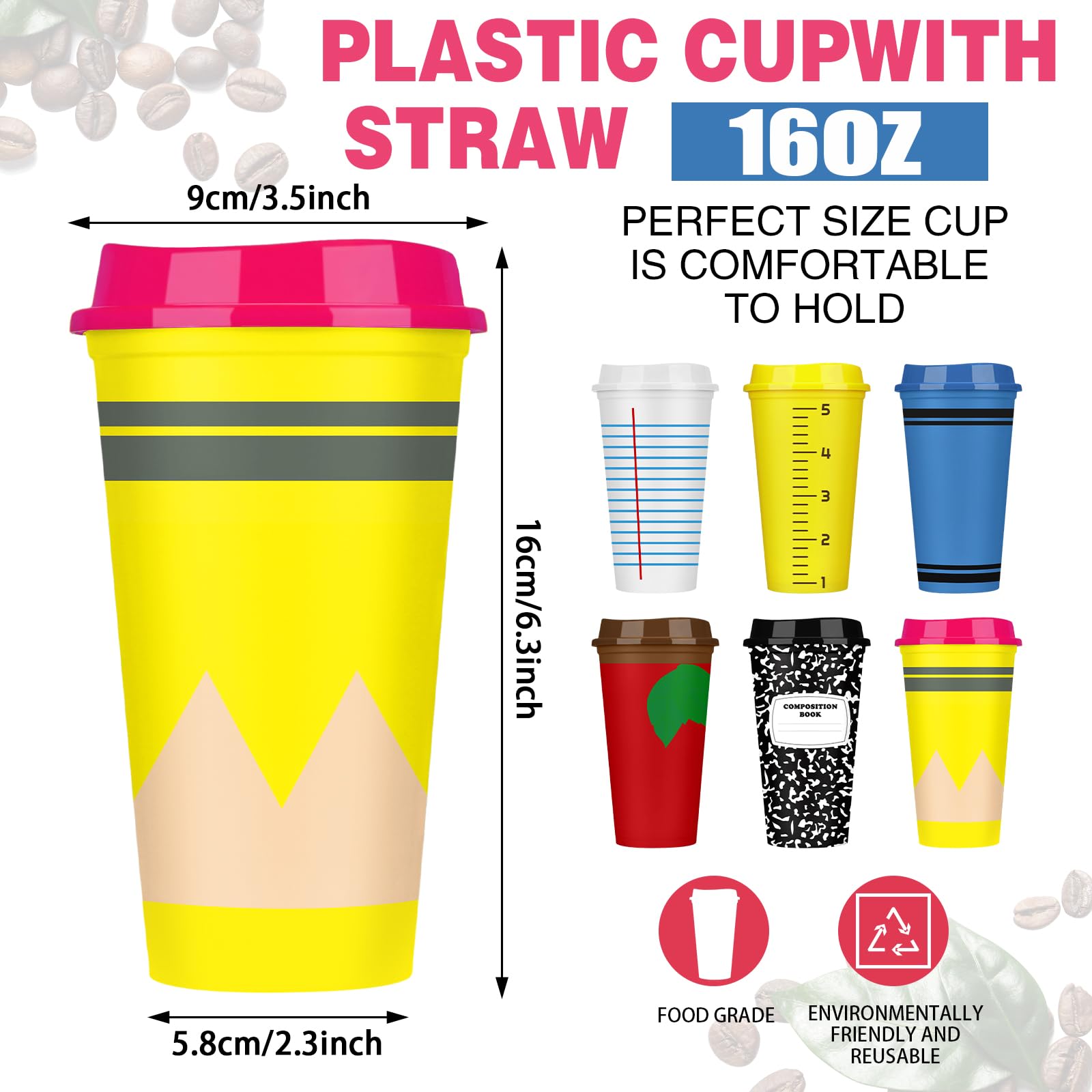 Skylety cup featuring crayon pattern, 16oz, great for events and back-to-school treats
