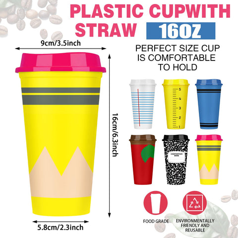 Skylety cup featuring crayon pattern, 16oz, great for events and back-to-school treats
