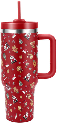 Skywerc Christmas tumbler with handle and Santa Bear pattern keeps drinks festive on the go.