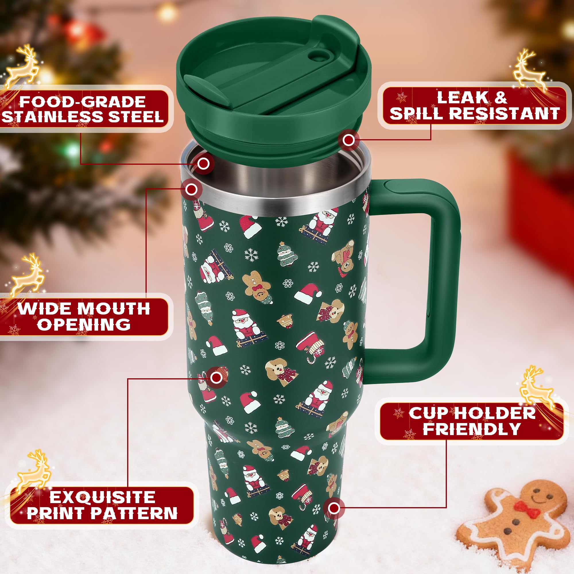 Skywerc Christmas tumbler with two-in-one lid for secure sipping and spill resistance.