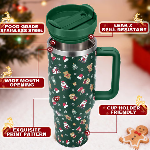 Skywerc Christmas tumbler with two-in-one lid for secure sipping and spill resistance.