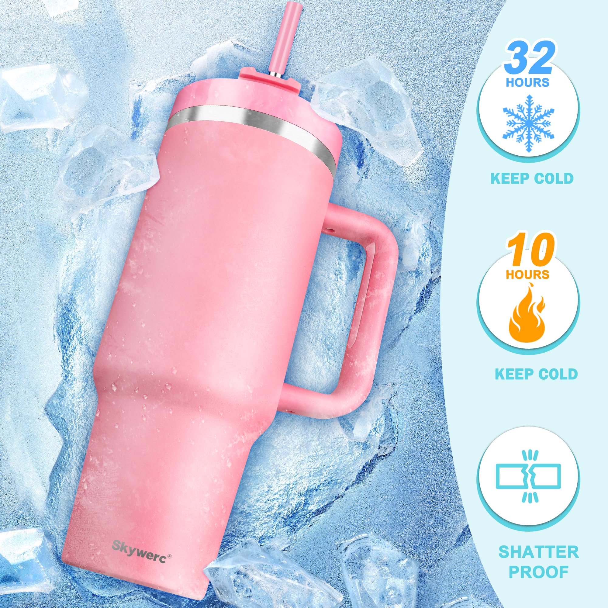Skywerc sky-blue tumbler showcases stylish color while keeping drinks cold.