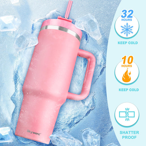 Skywerc sky-blue tumbler showcases stylish color while keeping drinks cold.