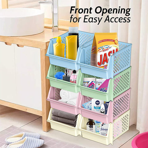 Skywin TidyFriend nestable storage bin neatly stores away when not in use.