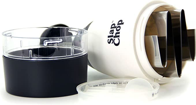 Slap Chop butterfly lid open for easy access and cleaning.