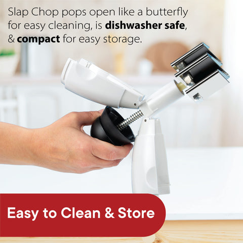 Slap Chop Graty disassembles for dishwasher cleaning.