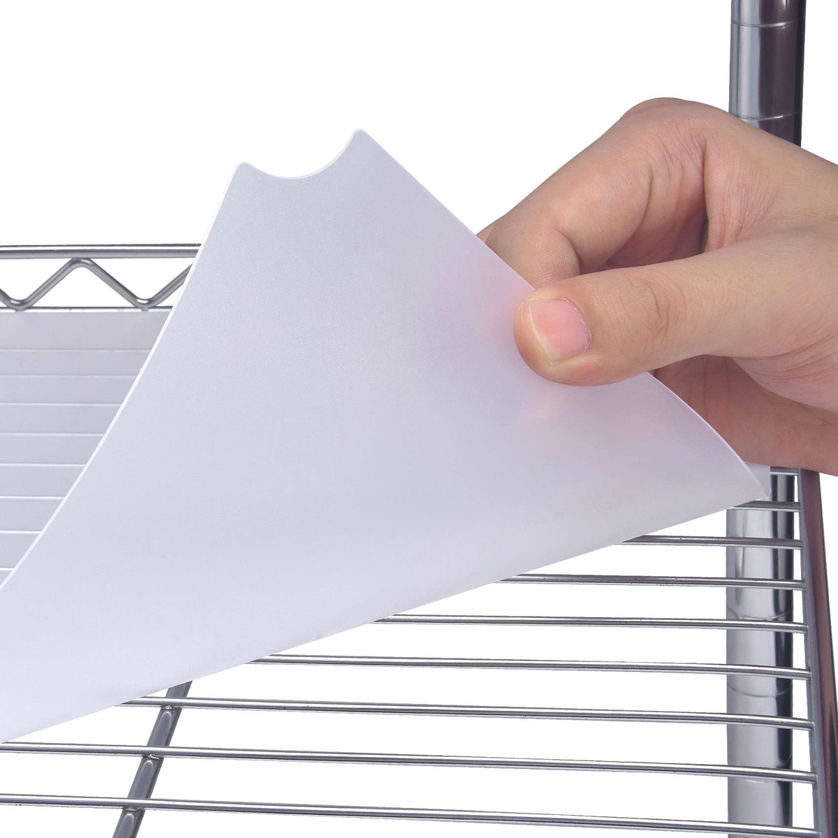 Slendor wire shelf liner on a shelf creates a flat, organized surface.