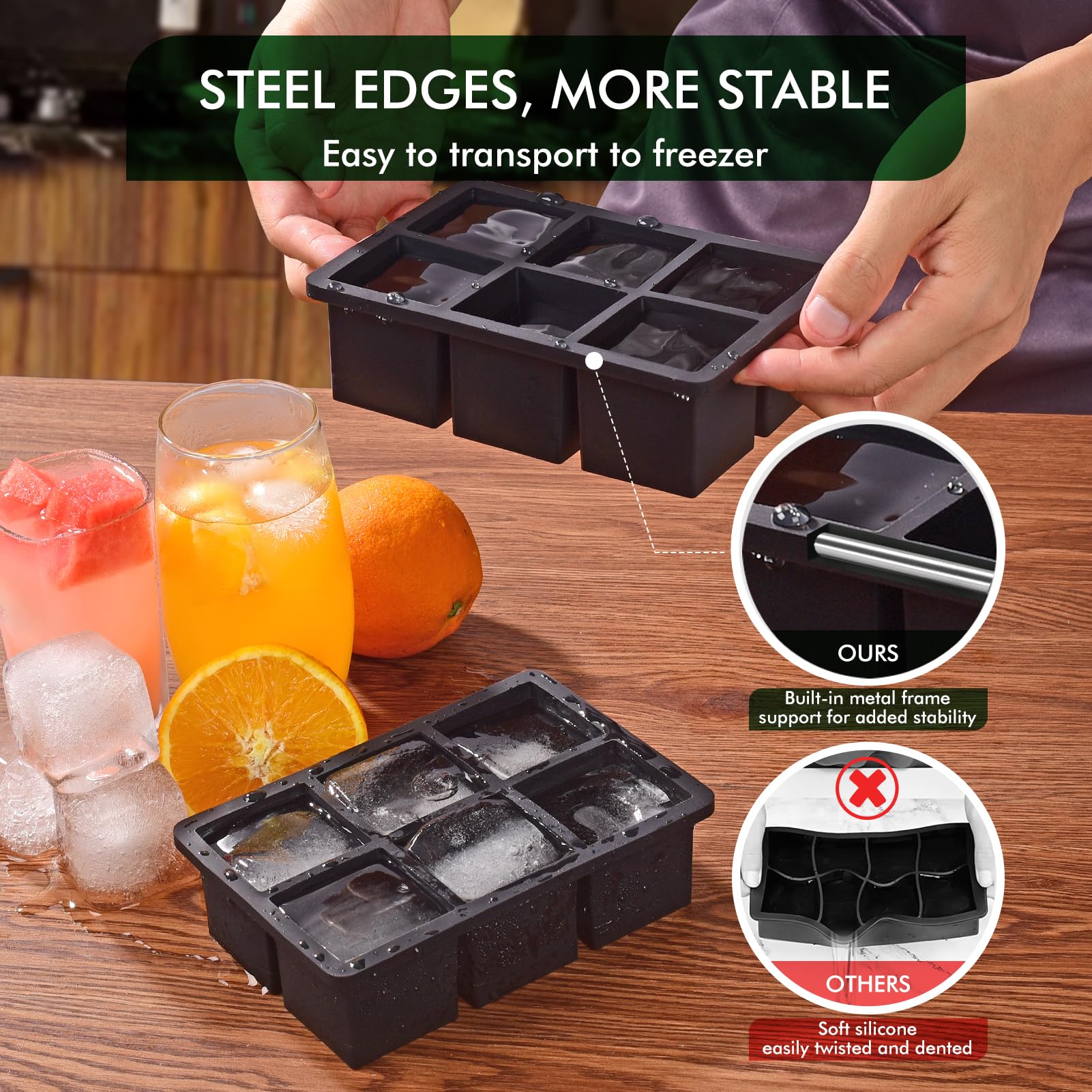 SLGOL large 2-inch ice cubes for slow-melting whiskey and cocktails