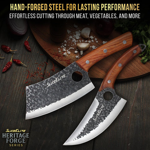 SliceElite hand-forged blade closeup showcases German steel craftsmanship.