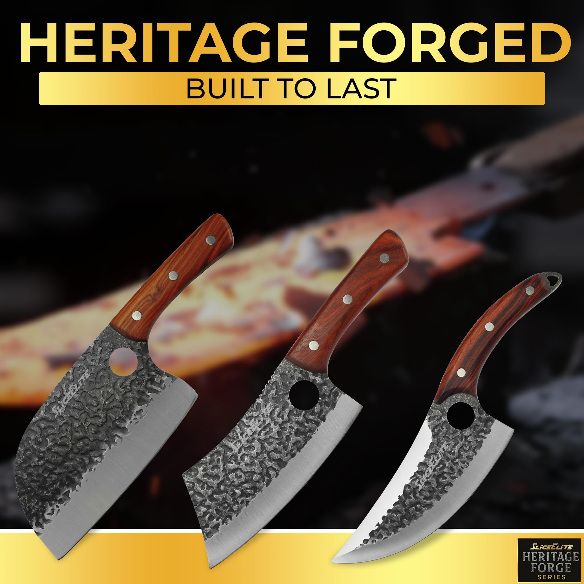 SliceElite restaurant-grade knife collection blends rugged feel with refined craft.