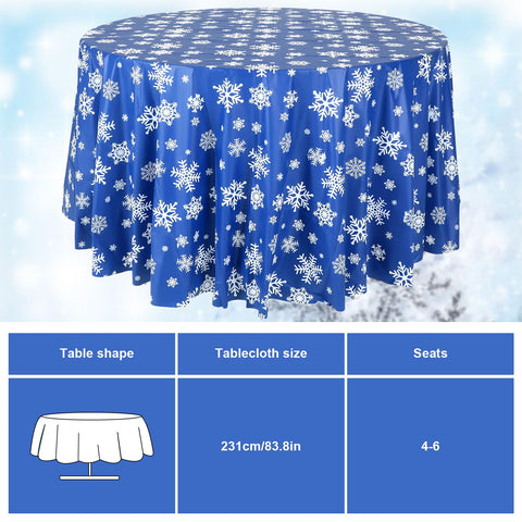 Sliner blue white snowflake design tablecloth enhances holiday table decor