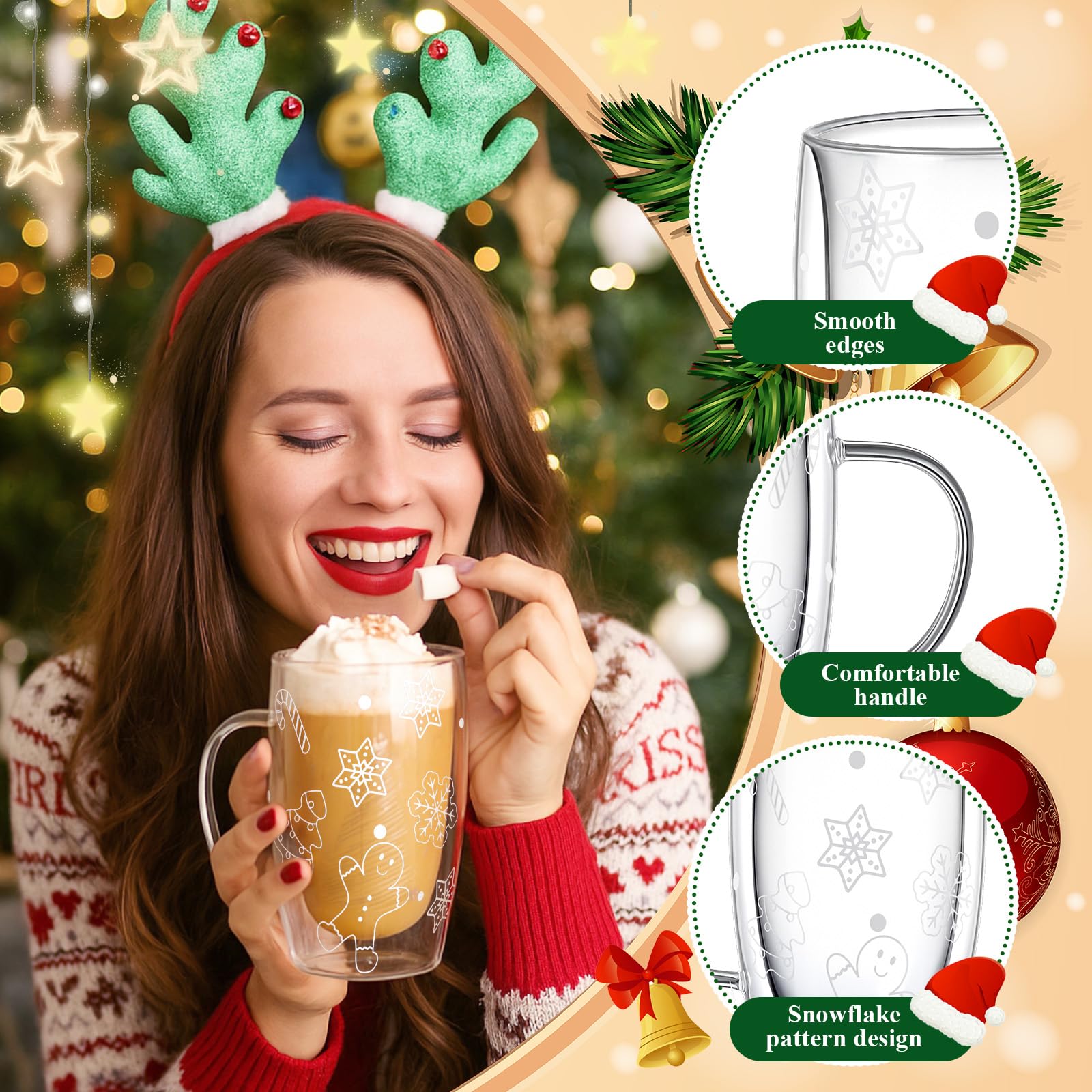 Sliner candy cane design glass mug ideal for cappuccino or tea