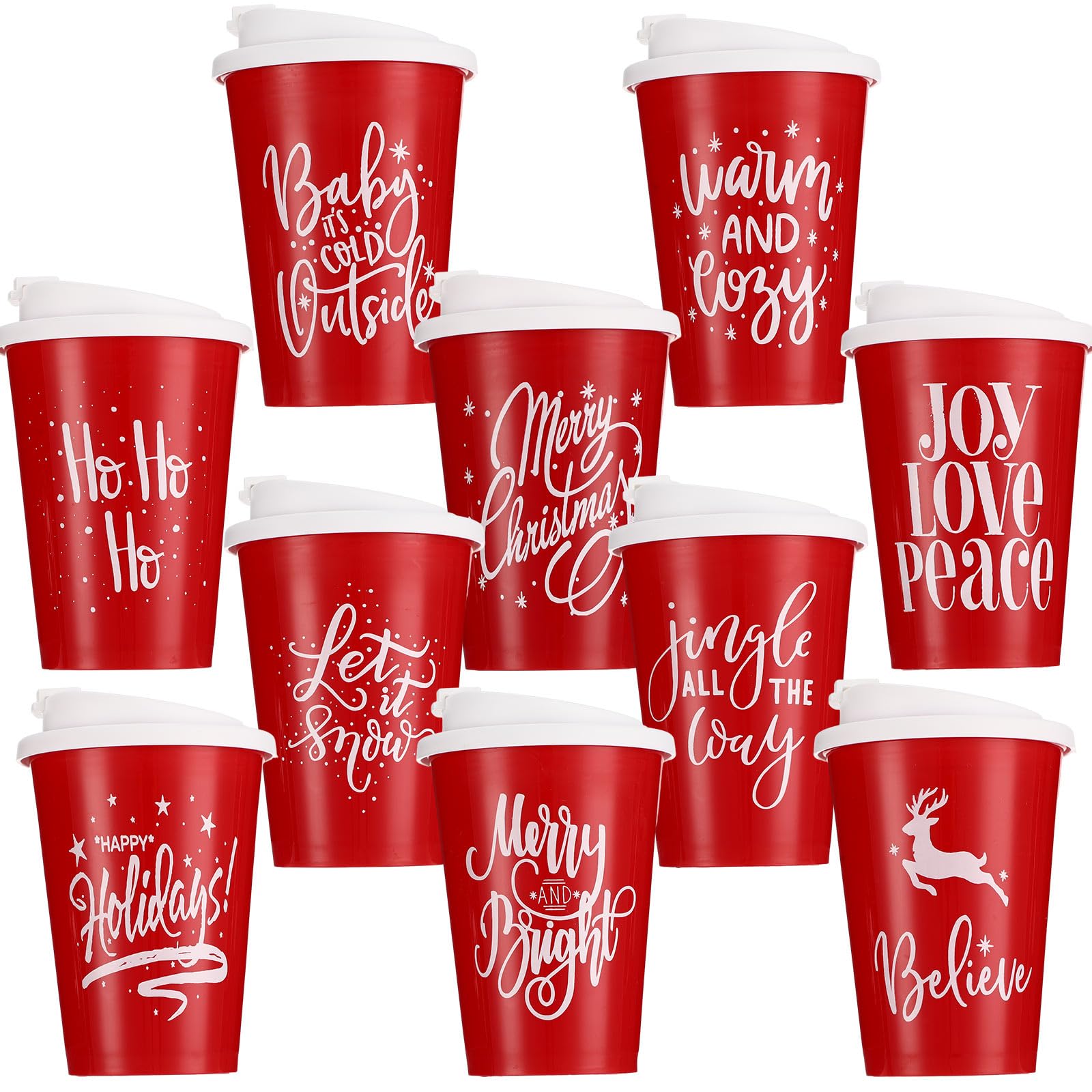 Sliner Christmas reusable cups with lids in red snowflake design for festive sipping