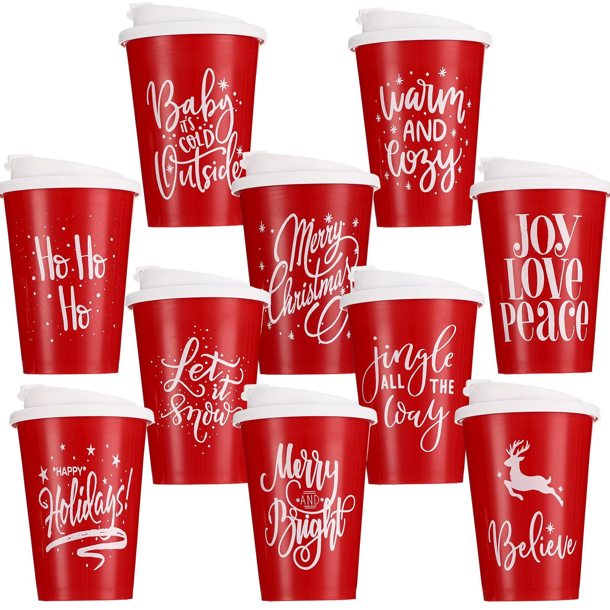 Sliner Christmas reusable cups with lids in red snowflake design for festive sipping