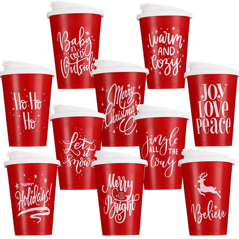Sliner Christmas reusable cups with lids in red snowflake design for festive sipping