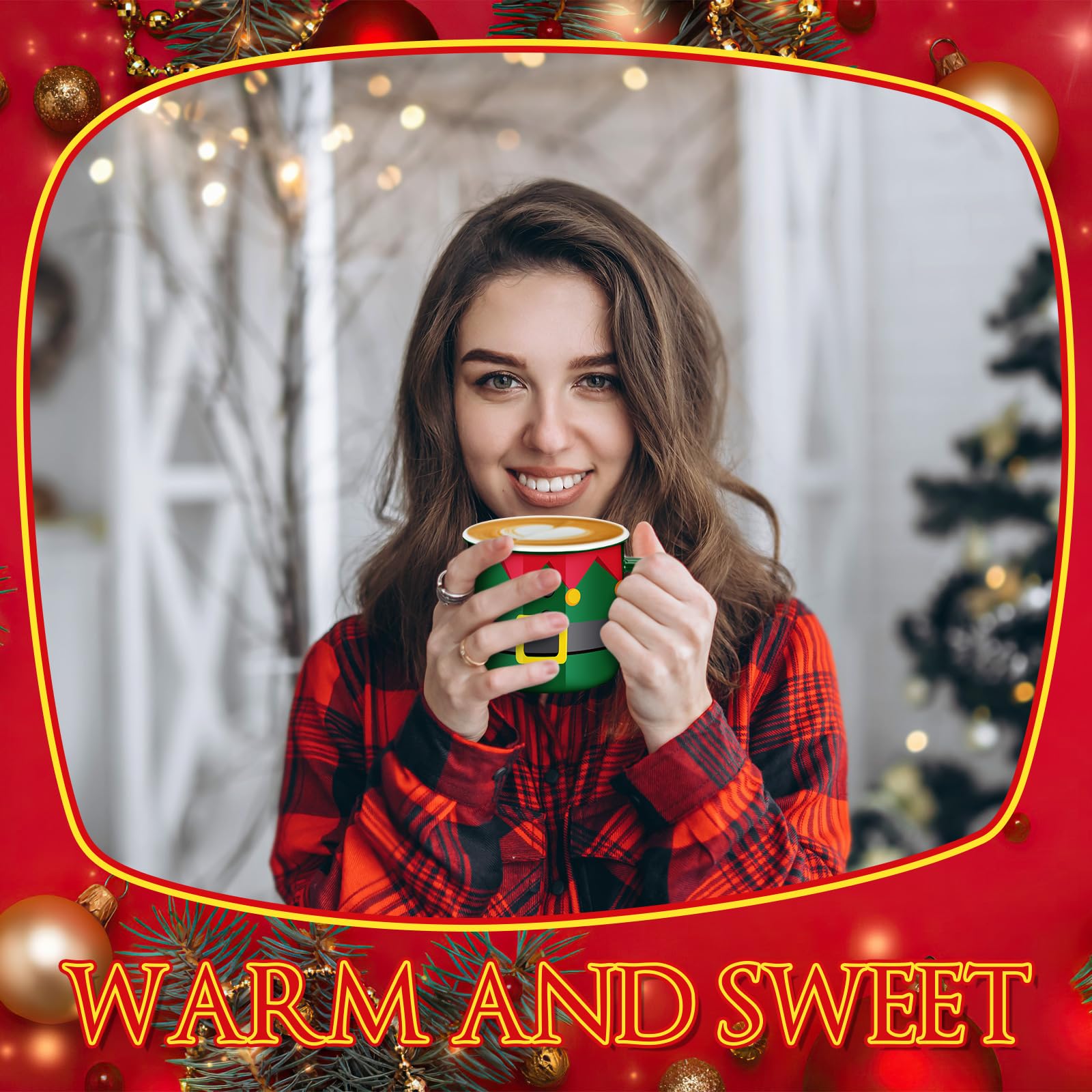 Sliner Joy Christmas mug close-up shows vibrant enamel print.
