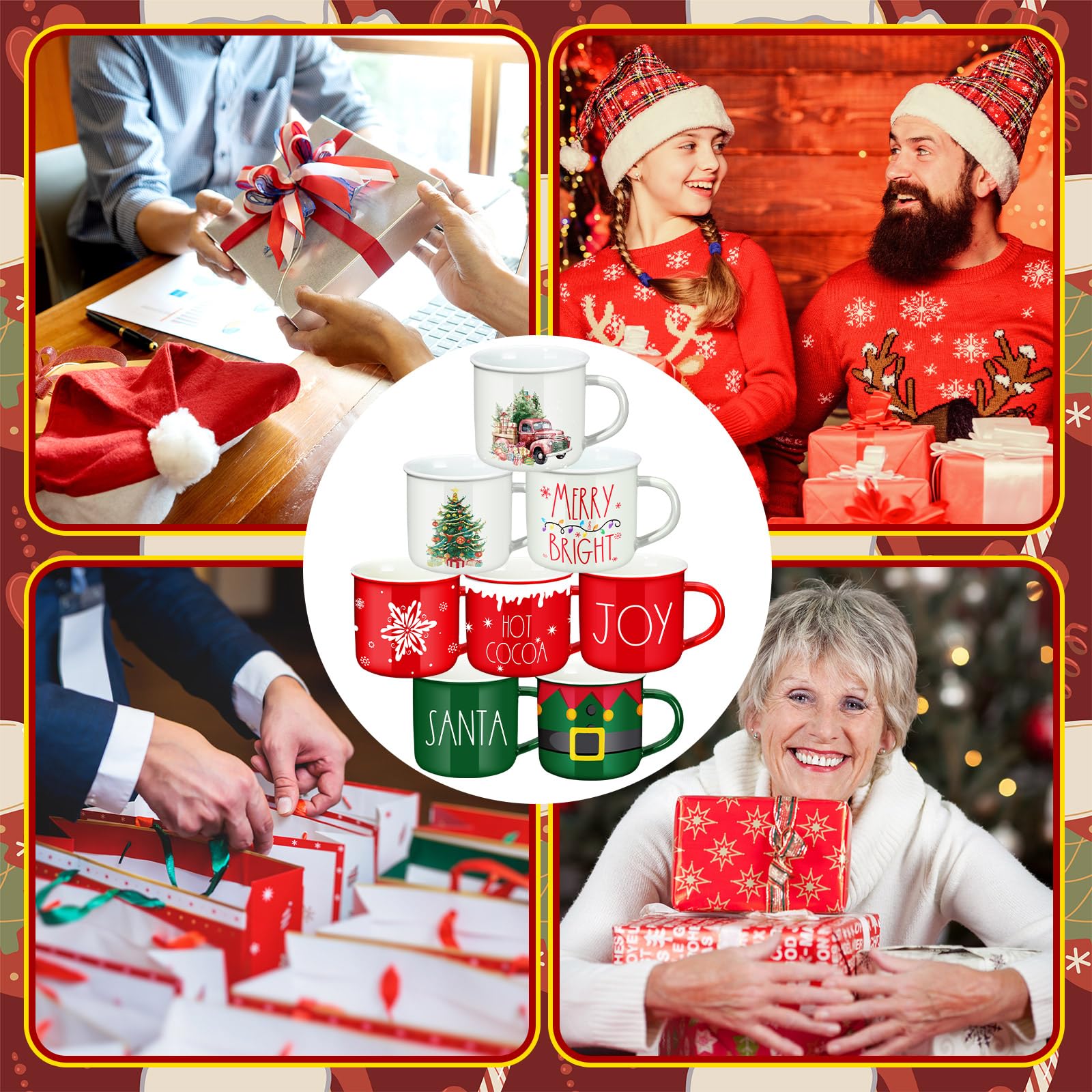 Sliner Joy mug set display on a tray enhances holiday tables.