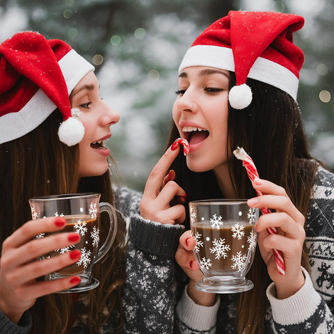 Sliner snowflake patterned mug adds festive flair to winter beverages.