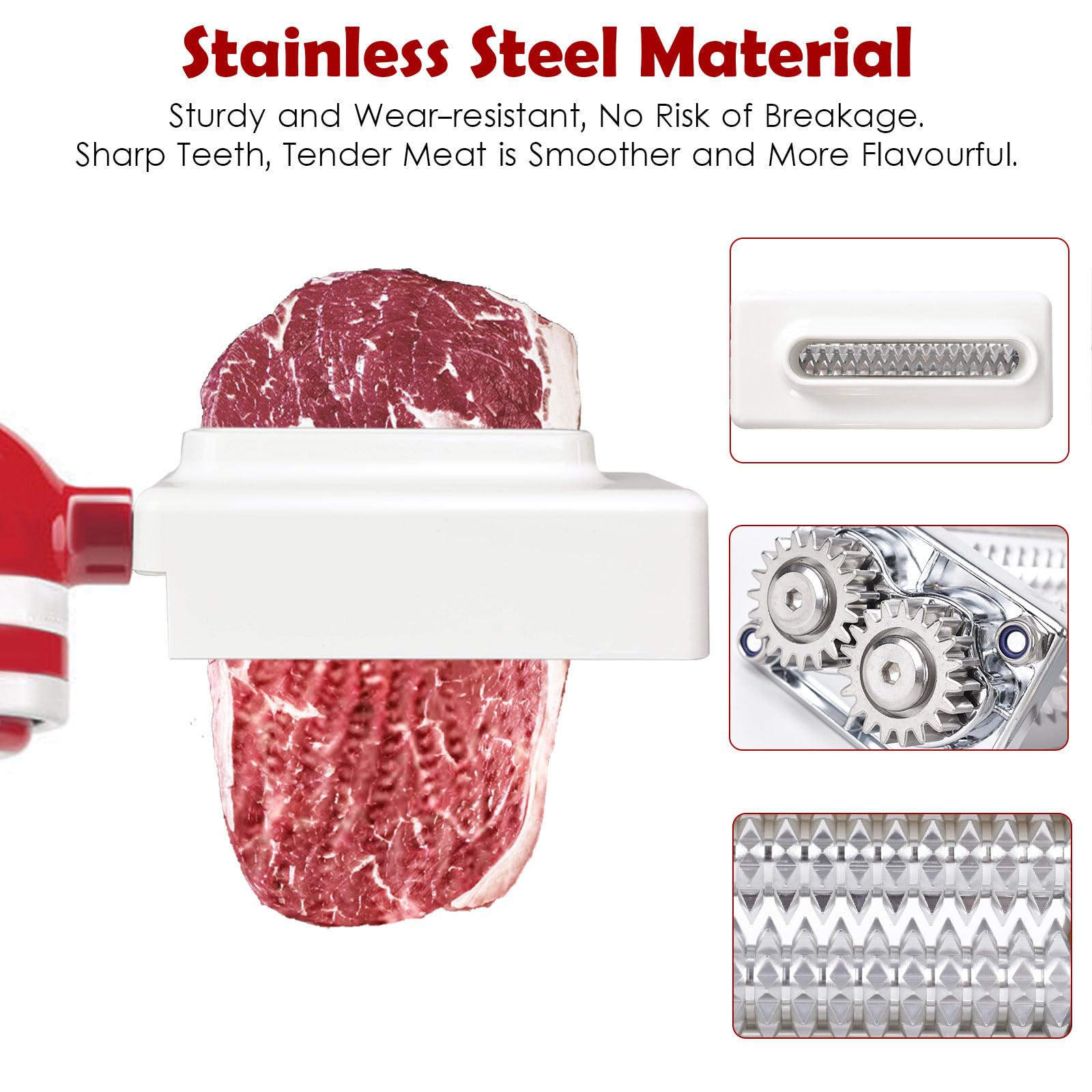 Slltto meat tenderizer fits KitchenAid and Cuisinart mixers, highlighting compatibility.