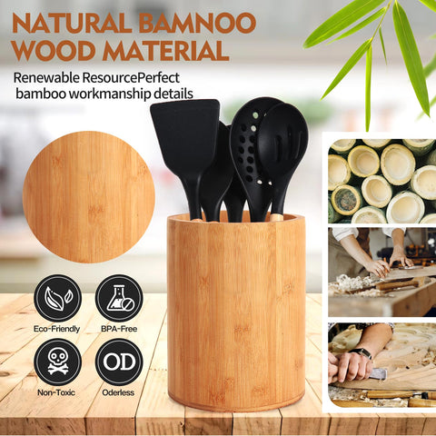 SLNIHAMS round organizer stores spoons, spatulas, tongs, and more in one place.