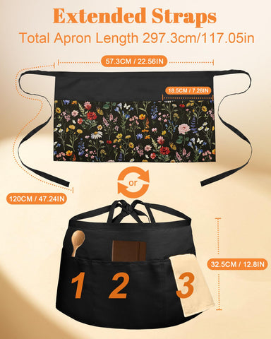 Slohif reversible server apron showing extended straps for comfortable knotting and all-day wear.