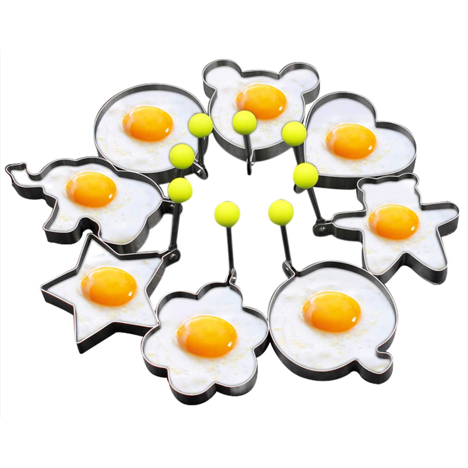 Slomg egg rings on pan delivering quick, perfectly shaped eggs
