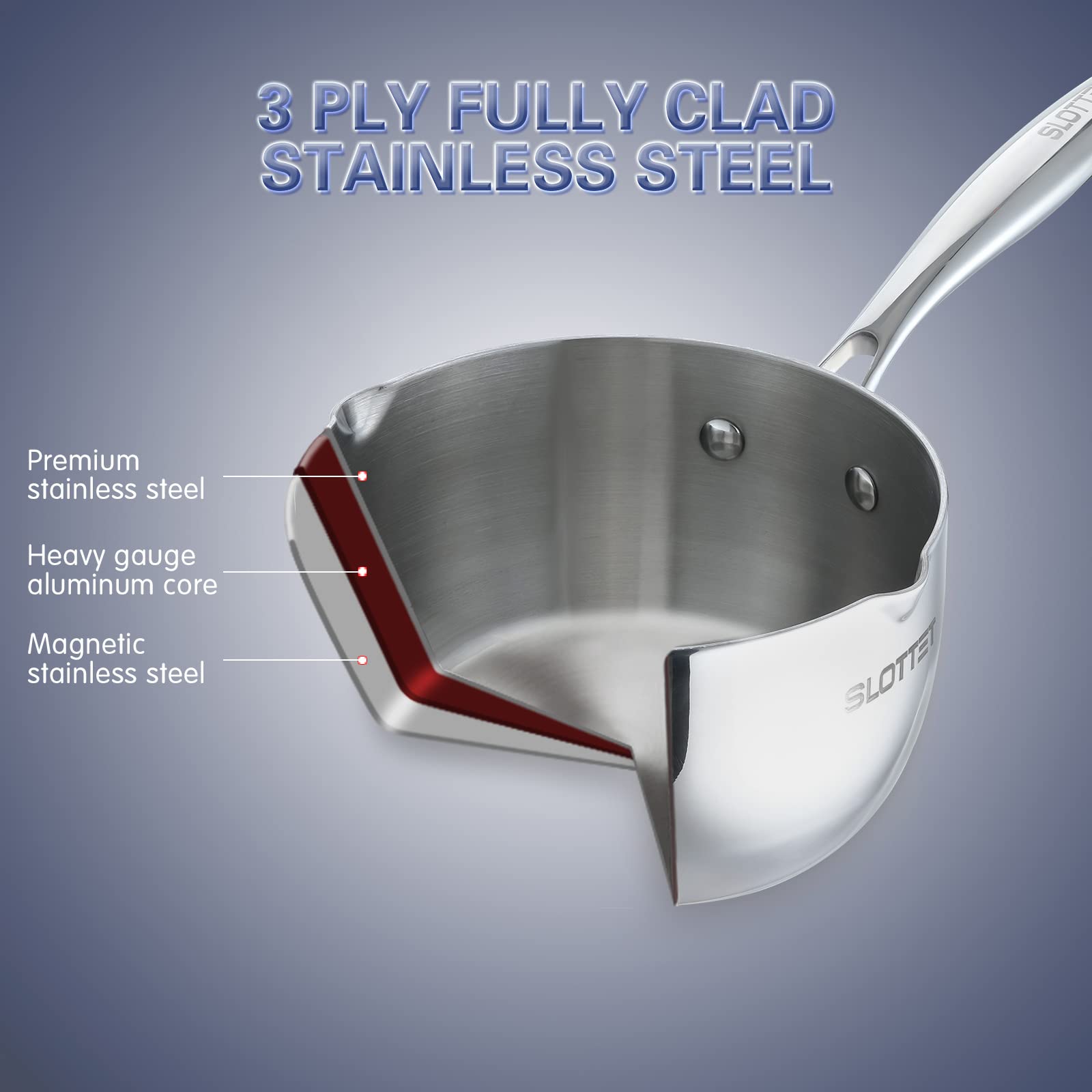 SLOTTET pan interior has measurement marks for accurate portioning.