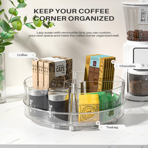 Slow Slog Lazy Susan 4 removable bins per unit for easy item sorting.