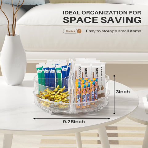 Slow Slog Lazy Susan fridge organization for condiments and sauces.