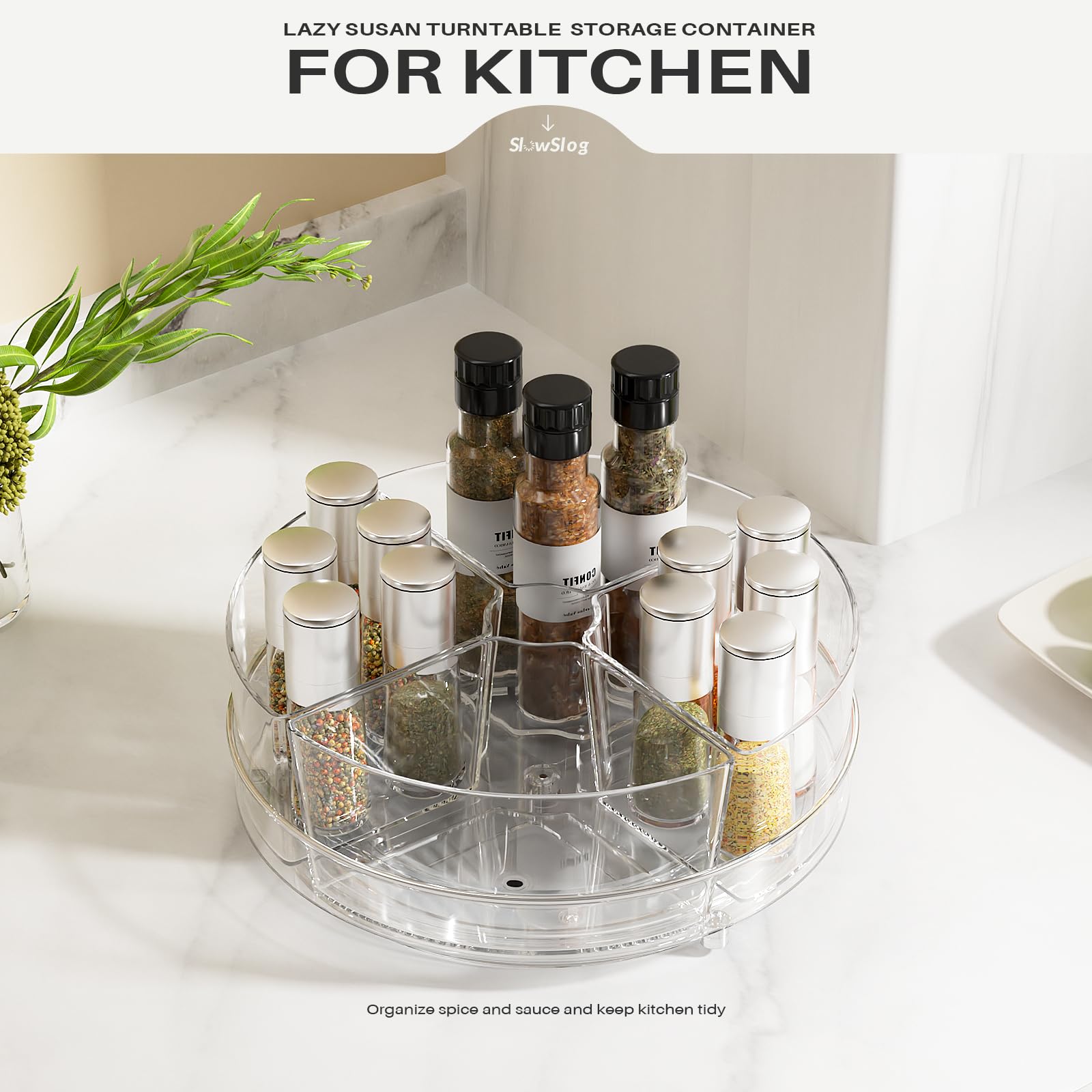 Slow Slog Lazy Susan kitchen use for spices and snacks keeps counters neat.