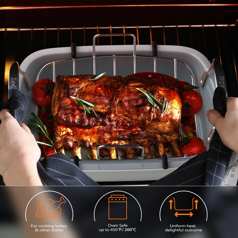 Slow Slog nonstick roaster pan easy-clean surface for quick cleanup.
