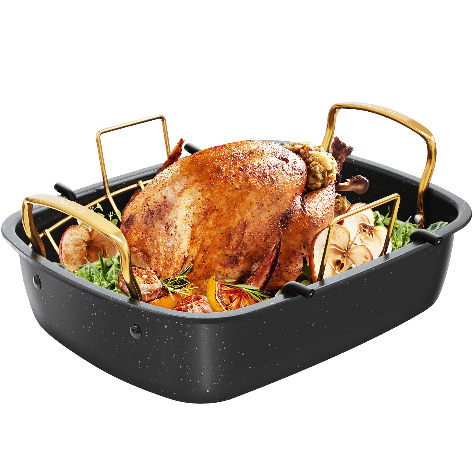 Slow Slog roasting pan in gold, 17x13, ideal for large turkey roasts.