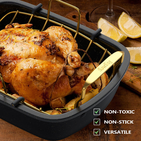 Slow Slog pan features wide handles for stable transfer from oven.