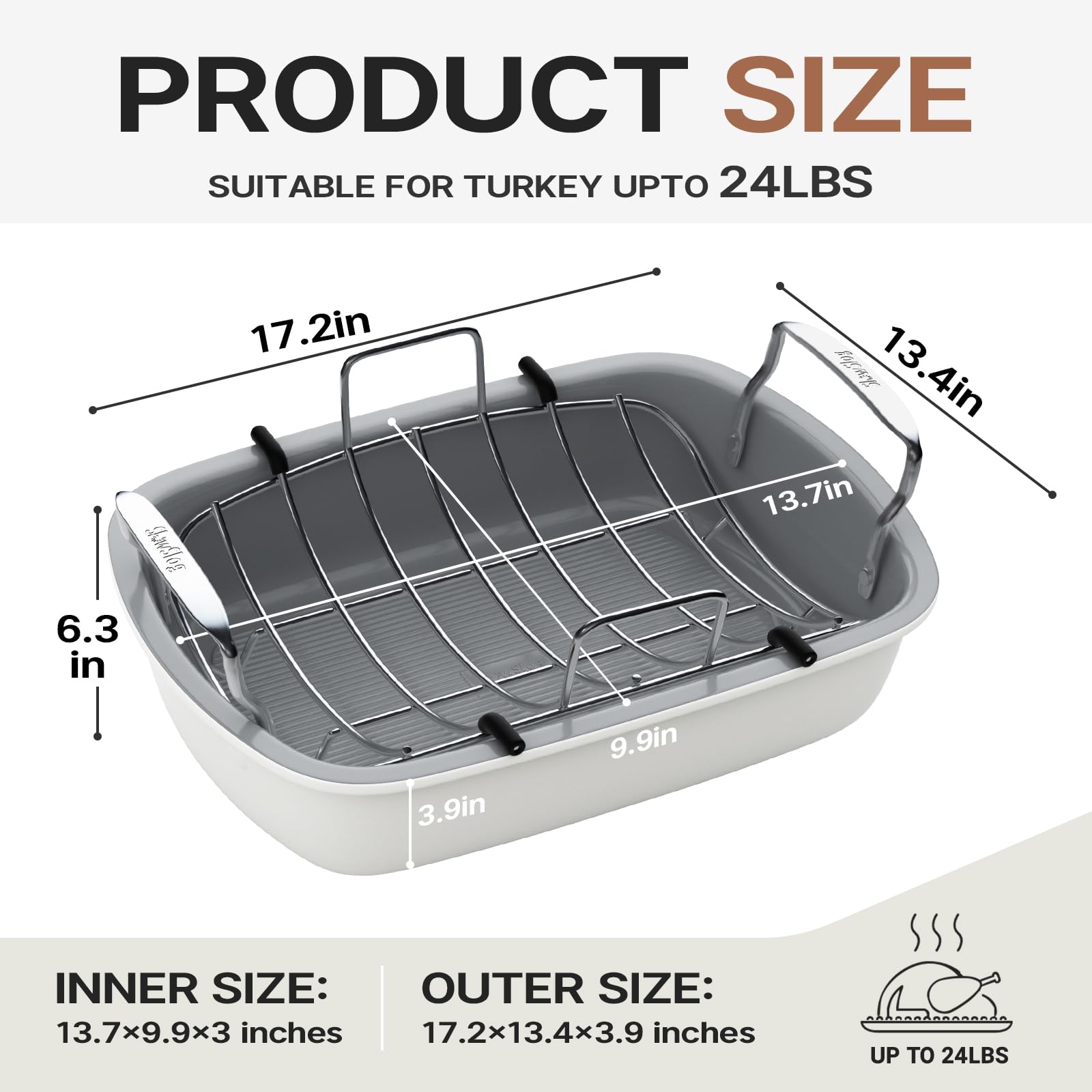 Slow Slog turkey pan with wide handles for comfortable lifting.