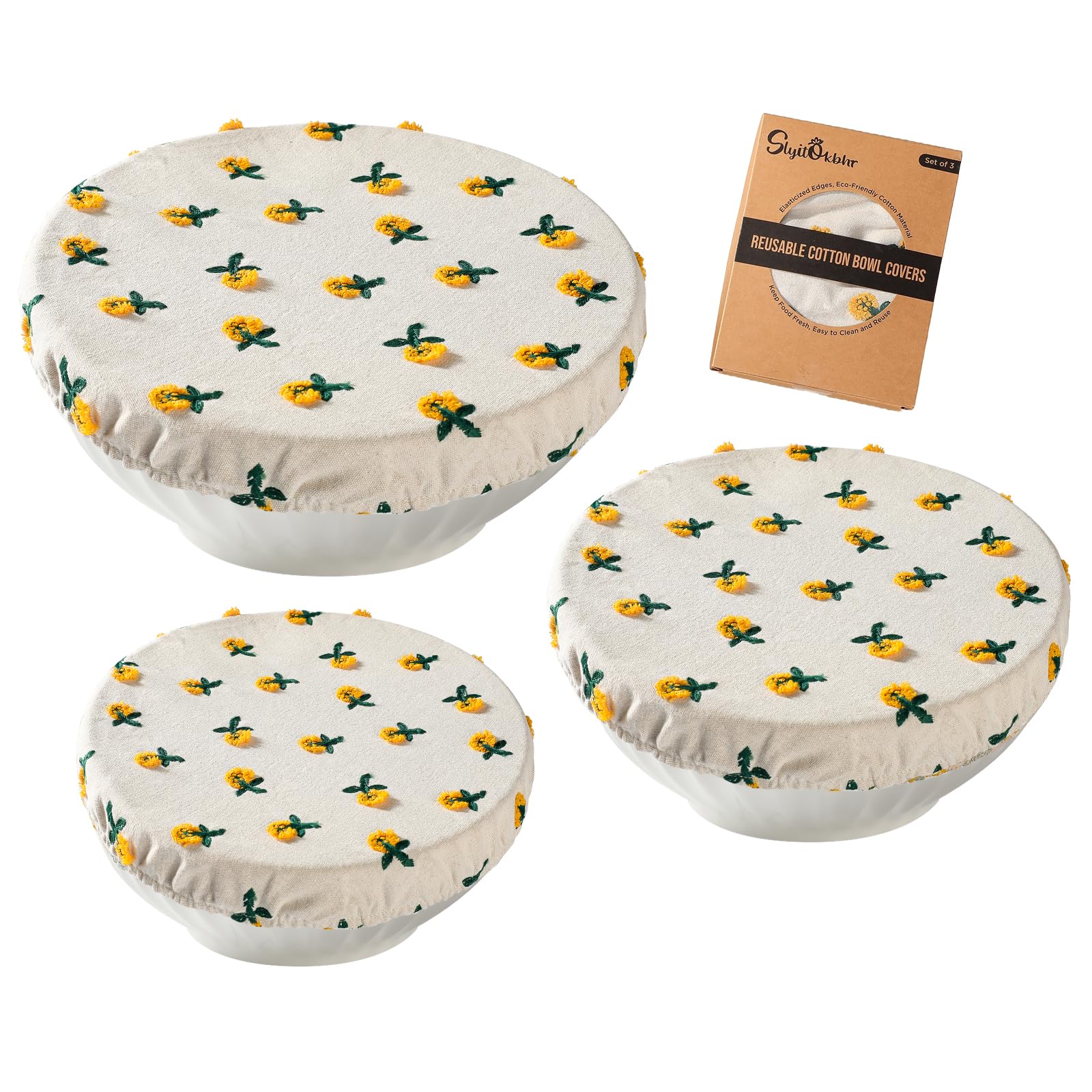 Slyitokbhr bowl covers with daisy embroidery for elegant food protection