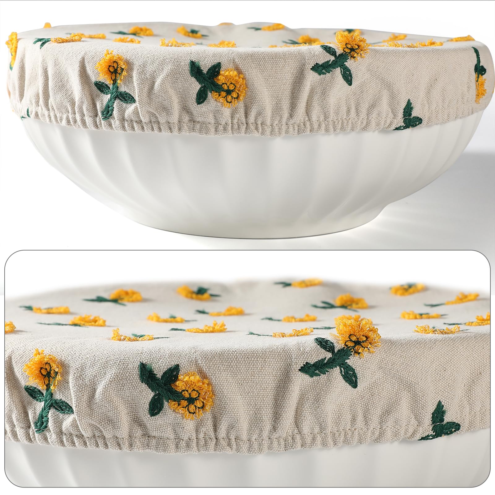 Bread proofing cover in beige daisy pattern