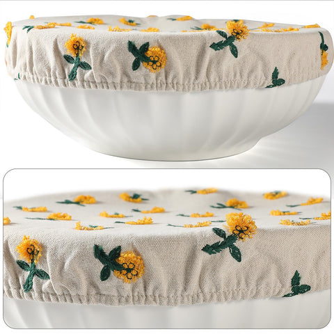 Bread proofing cover in beige daisy pattern
