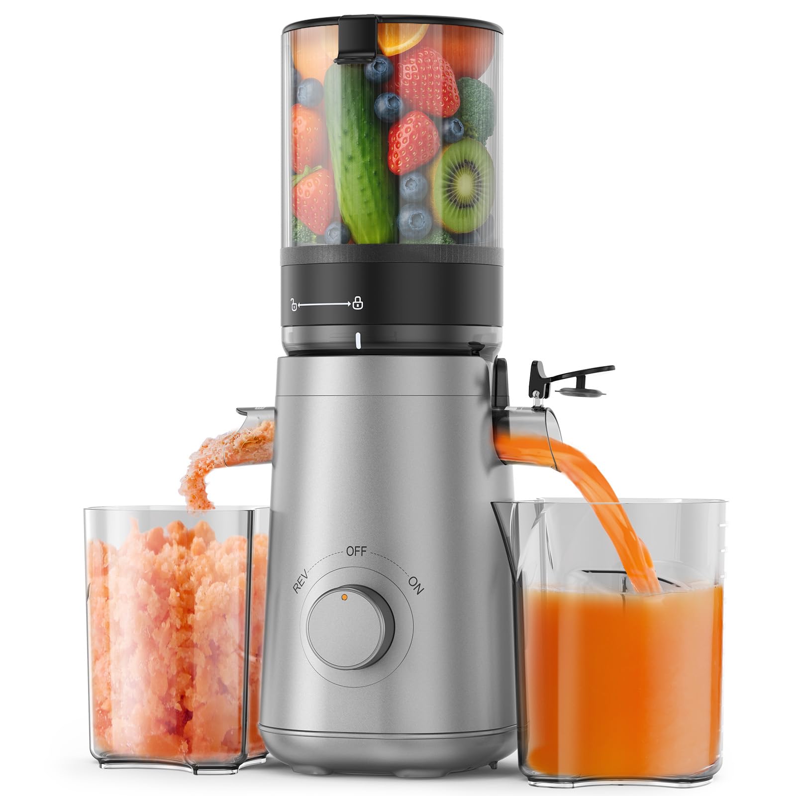 SmallHOO Cold Press Juicer with 58-inch feed chute for whole produce, saving prep time.