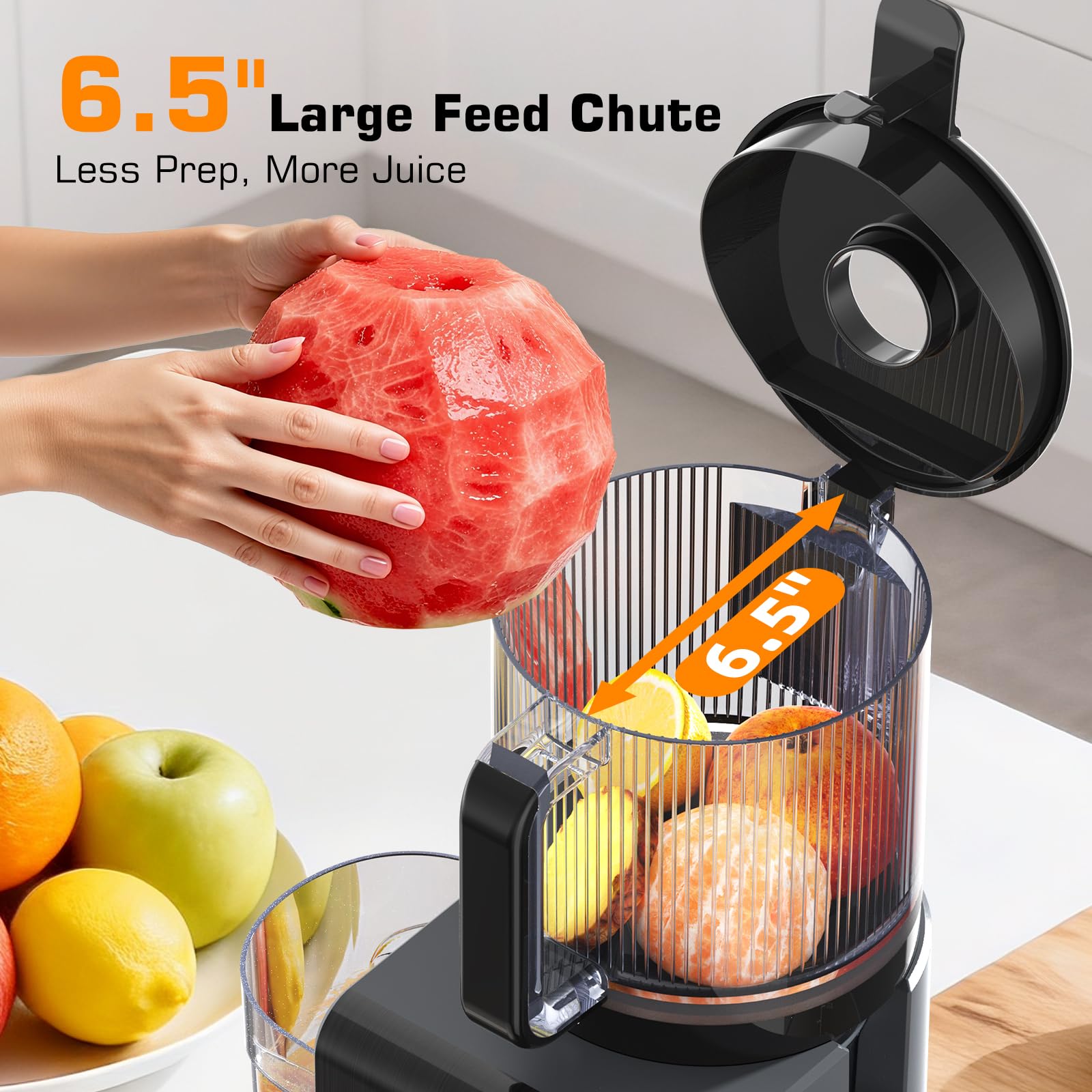 SmallHoo 100oz hopper keeps a full batch juicing without constant refills.