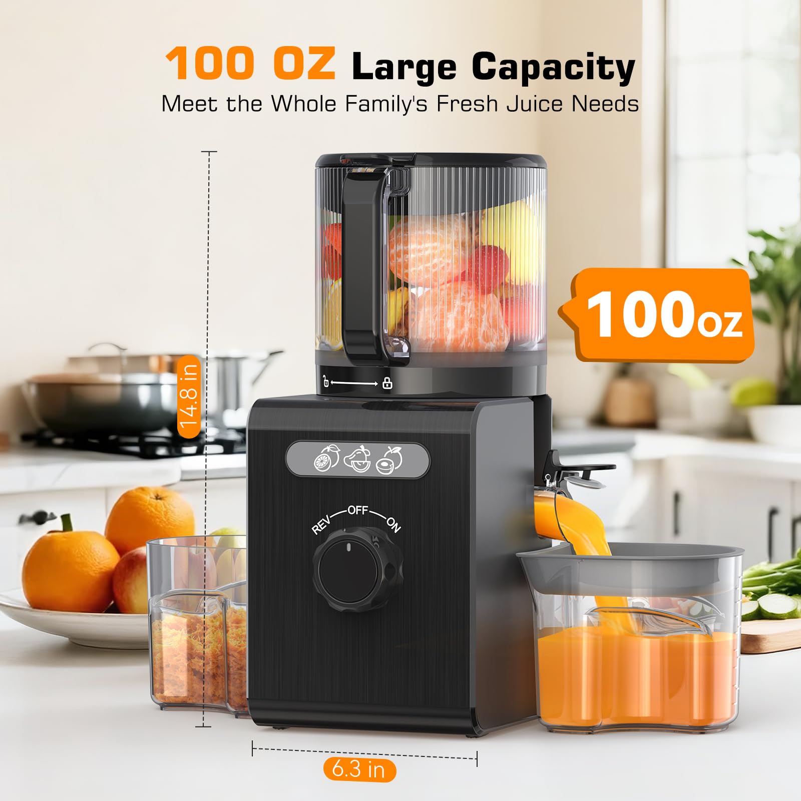 SmallHoo juicer uses slow 60 RPM masticating to maximize juice yield and minimize waste.