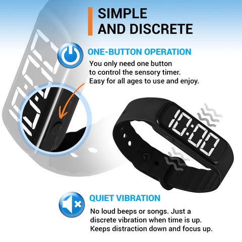 Smart School Sensory Wrist Timer with USB cable, easy recharge for daily use.