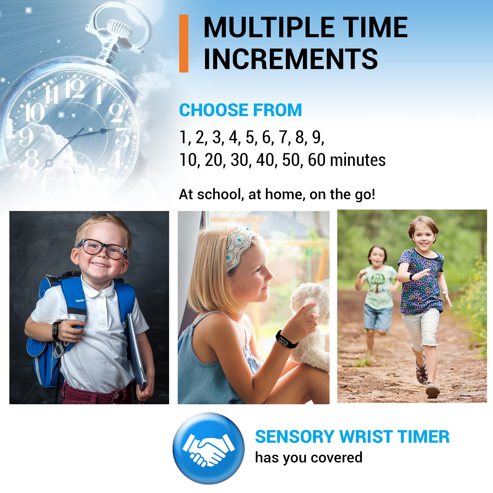 Smart School Sensory Wrist Timer side view, compact, kid-friendly countdown device.