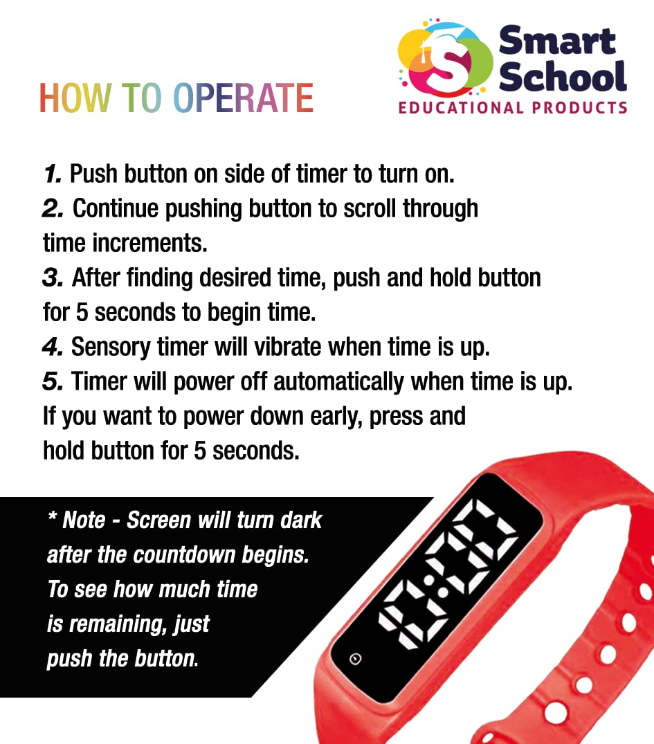 Smart School Sensory Wrist Timer vibrating alarm, quiet alert for attention without disruption.