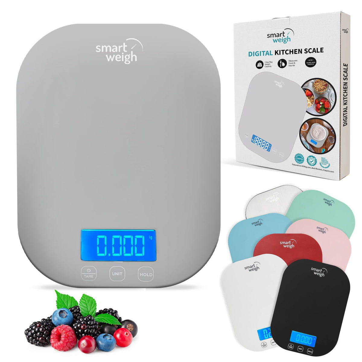 Smart Weigh gray digital kitchen scale with clear display for precise ingredient measurements